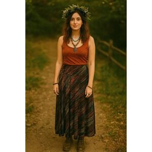 LuLaRoe XS Abstract‎ Multicolor Maxi Skirt Whimsigoth Dark Fairy Teacher Travel